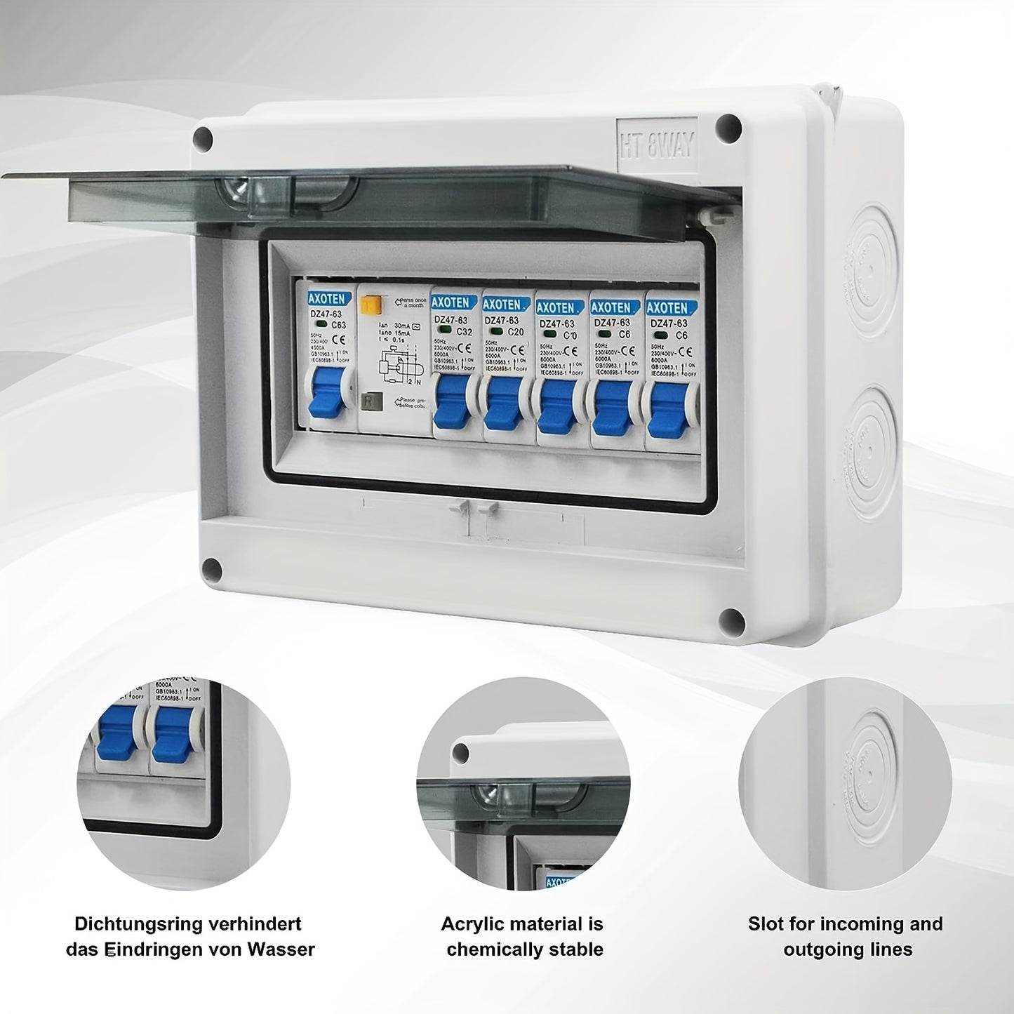 5/8 Circuits Miniature Circuit Breaker Switch Box - Compact Surface-Mounted Distribution Box with 63A/40A Circuit Breaker and 6A+10A+16A+20A+32A Air Switch for Home, Office, and Shopping Center Electrical Systems
