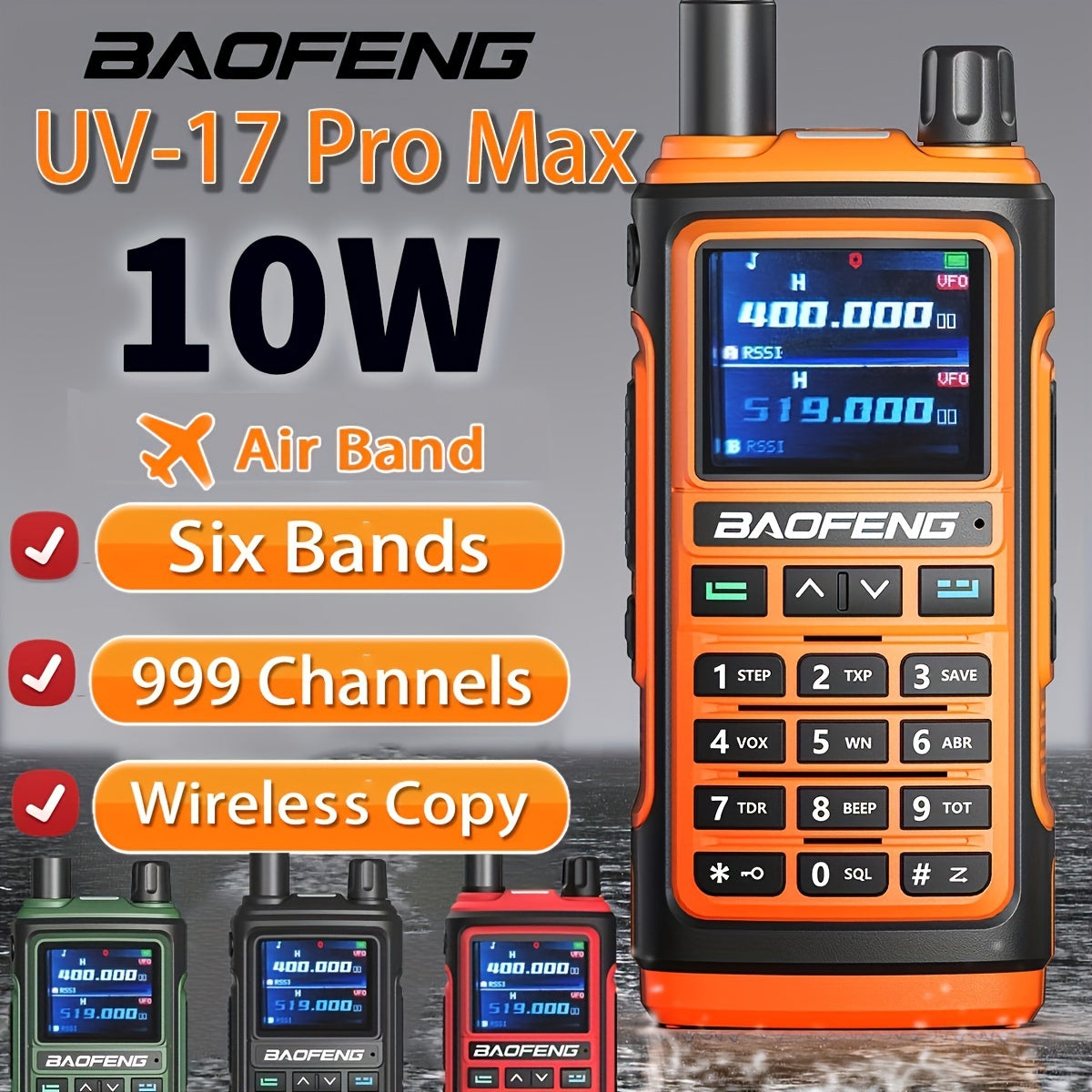 Baofeng UV17 Pro Max 2023 - 999-Channel Long-Range Walkie Talkie with Type-C Fast Charge, LED Light, VHF/UHF, Waterproof for Outdoor Adventures