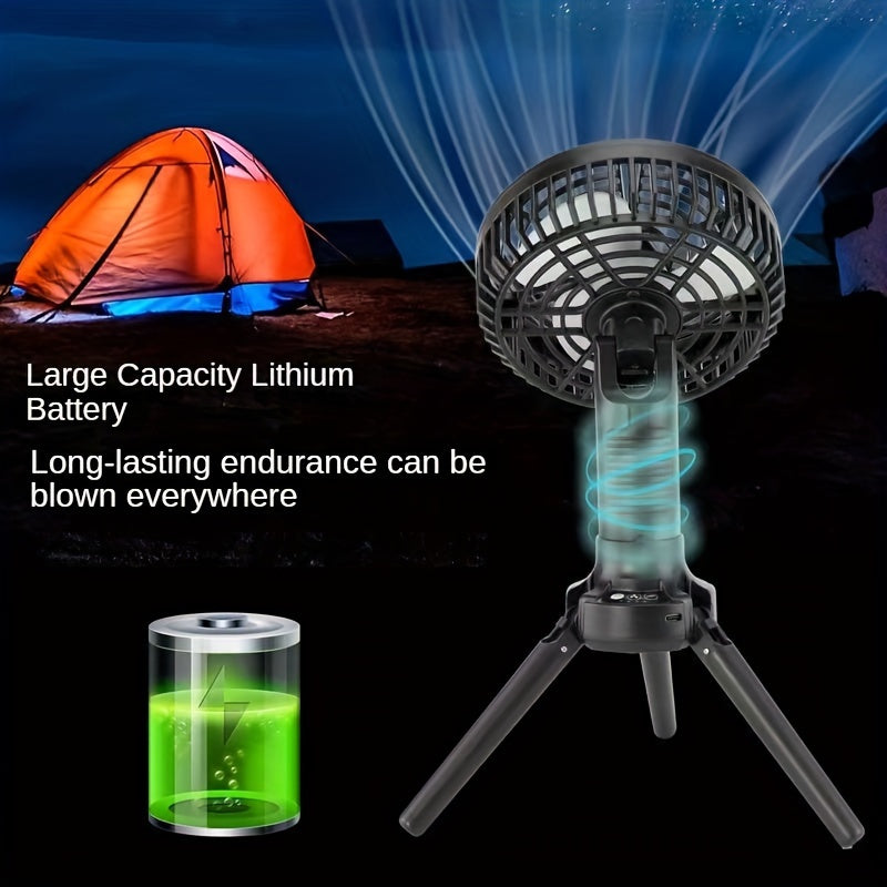 Outdoor Camping Fan Multi functional Tripod LED Light Tent Shake Head Fan USB Charging Fan