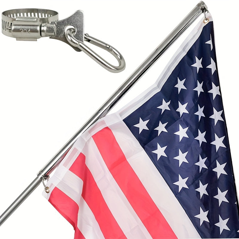 4-Piece Stainless Steel Flagpole Clips With Carabiner - Durable, Adjustable Grommet For Outdoor Flags On Poles 0.75-1.25" Diameter