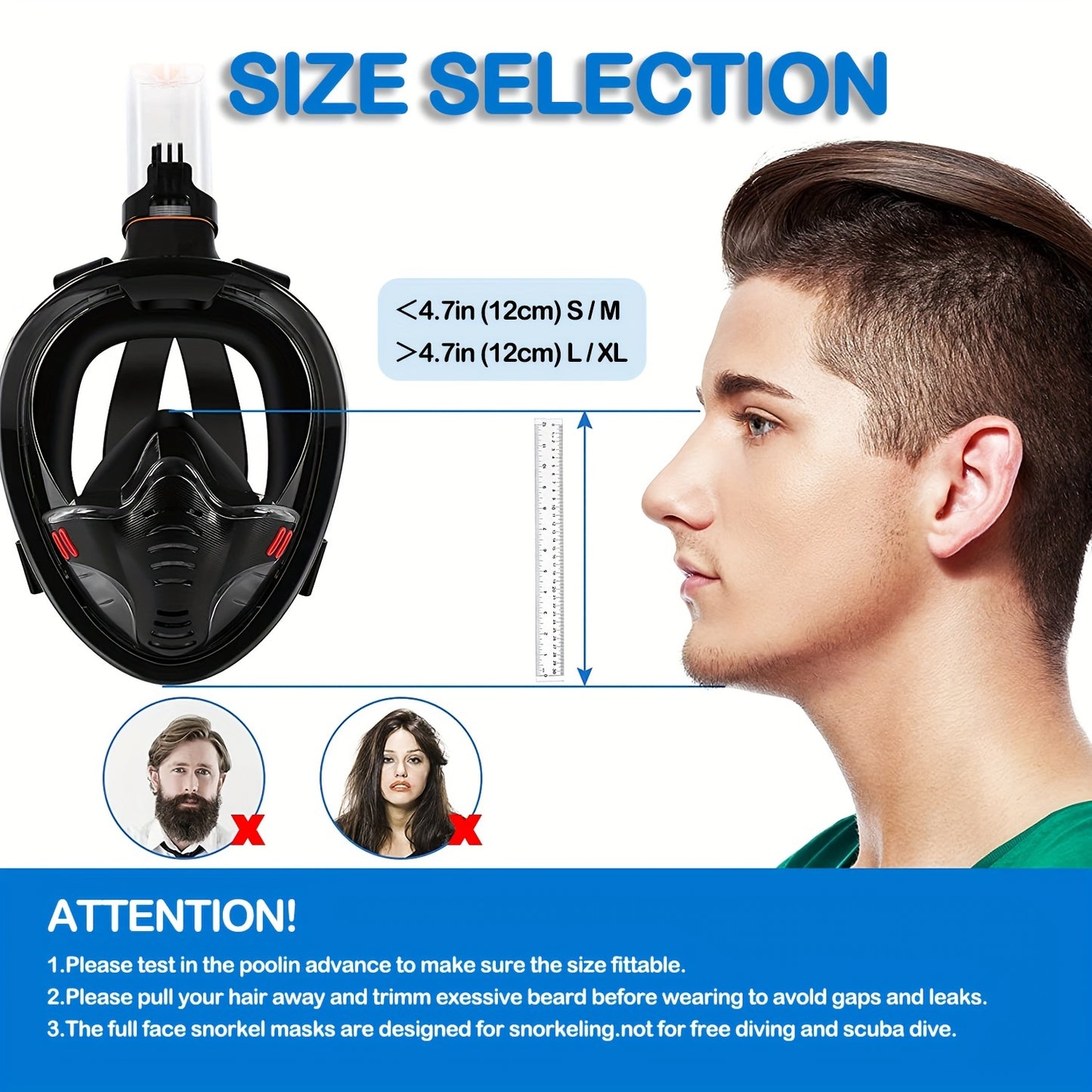 1pc Snorkel Full Face Mask - Crystal-Clear Anti-Fog Vision, Conveniently Detachable, Adjustable Straps for Comfortable Fit - Single Piece for Personal Use