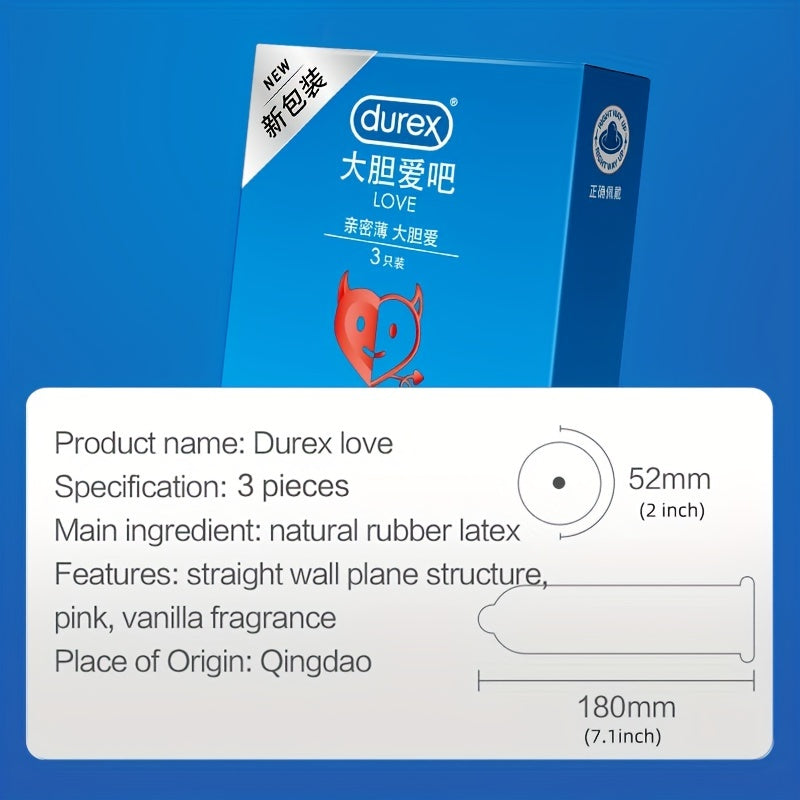 3pcs Durex Condom Bold Love Natural Rubber Condom Quality Assurance Genuine Safety Male Condom Contraceptive Nominal Width 52mm Vanilla Flavor