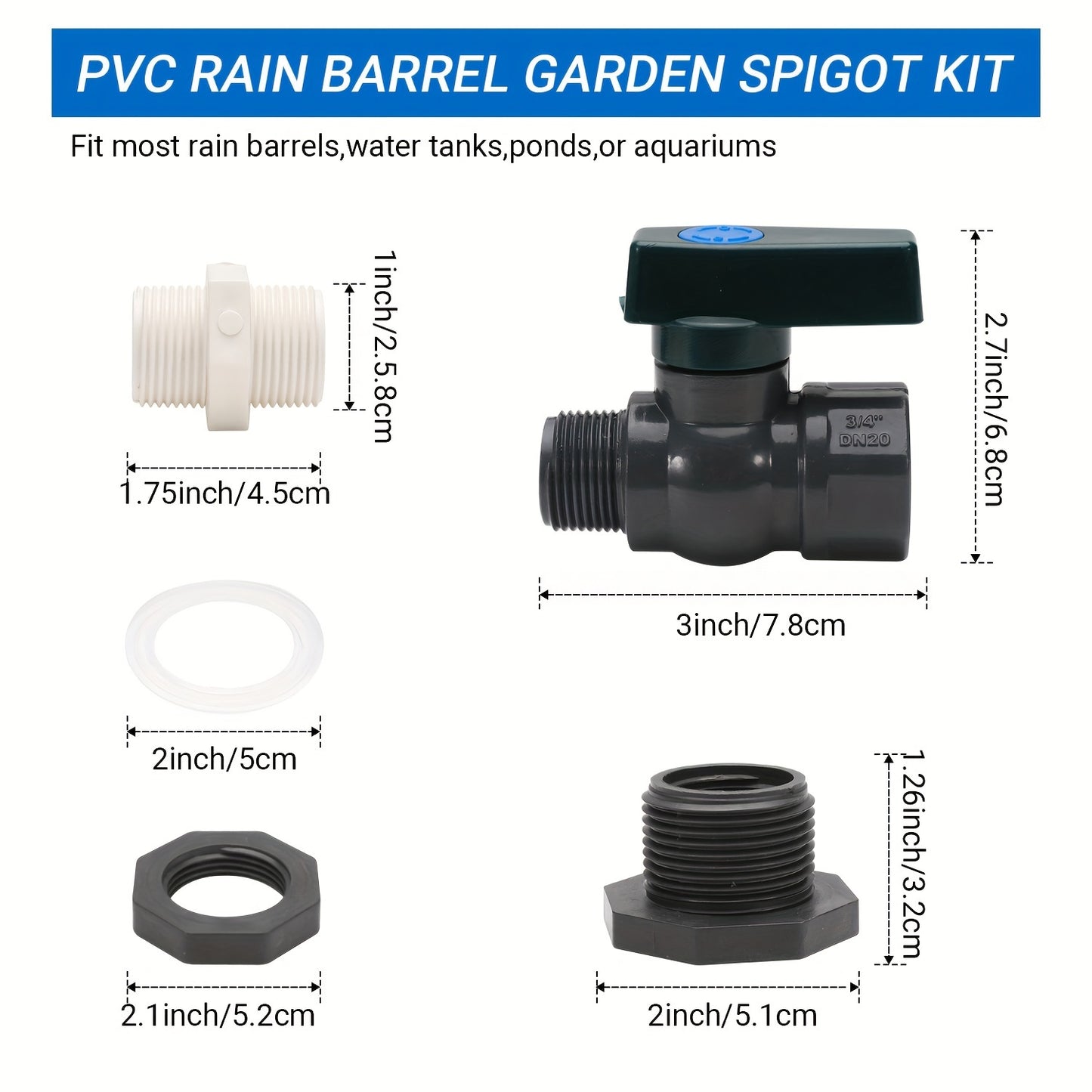 1pc Classic Style Large Capacity PVC Water Barrel Spigot Kit - Universal Thread Connection, Wall Mountable, Includes Installation Hardware, Durable Plastic Material, Perfect for Garden and Rain Barrel Water Storage