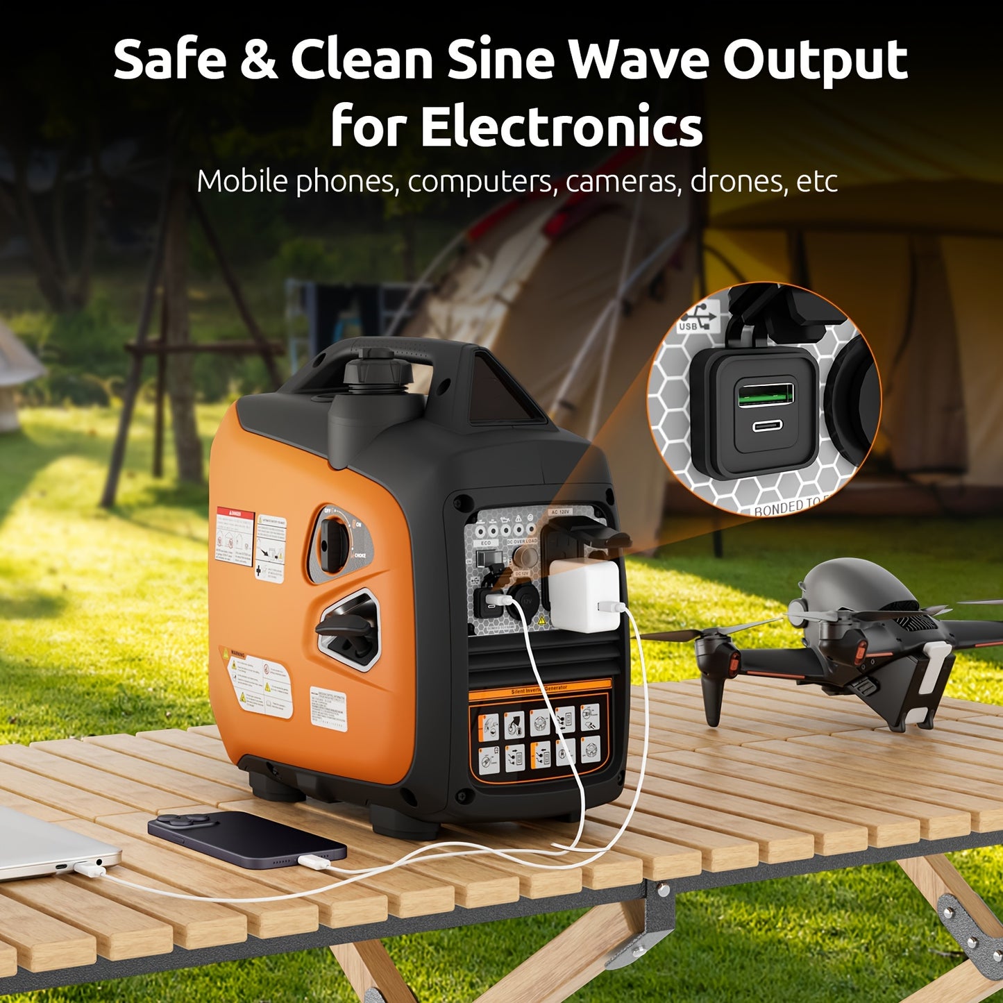 Efurden 2500W Portable Outdoor Generator With Two 120V AC Sockets And USB Interface, Suitable For Camping, Picnicking, RV, Home Emergency, Compliant With CARB Standards, Lightweight, Outdoor Best-selling Products