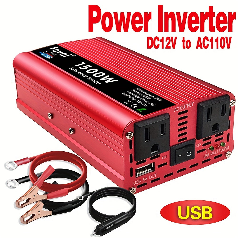 1500W Peak Car Power Inverter Converter - DC 12V to AC 110V/120V with USB Port - High-Power, Smooth Conversion, Portable for Travel Needs