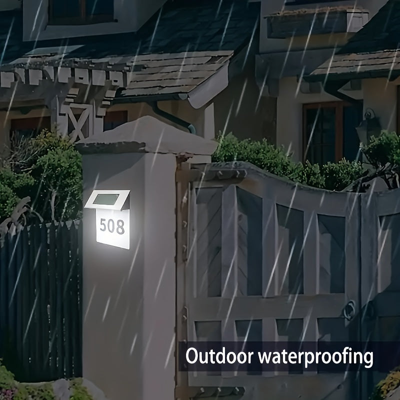 1 Pack 4LED Solar Powered Stainless Steel Sconce House Number Sign - Energy Efficient, Touch Control, Detachable, and Wireless - Perfect for Homes, Gardens, Streets, and Yards with Installation Hardware Included