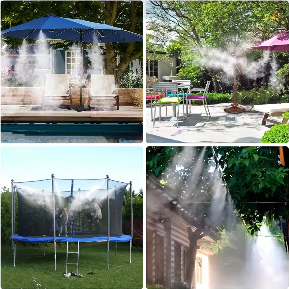 Misting System Kit for Fans with 4 Brass Nozzles, 5 Brass Spray Heads, 1 Copper Connector, 3m PE Extension Hose, and 10 Cable Ties - Compatible with Small Desktop, Medium Stand, and Large Patio Fans.