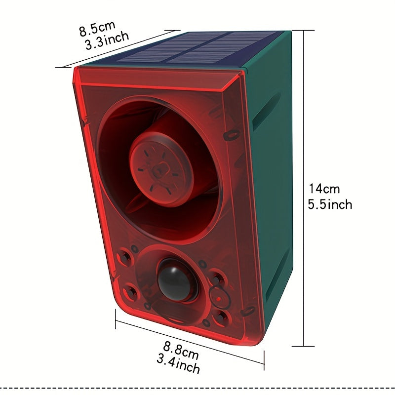 1pc 130dB Solar-Powered Alarm with Motion Detection – Dog Bark & Gunshot Sounds – Remote Controlled Security Alert System for Home, Villa, Yards, Chicken Coops, Farms, Barns