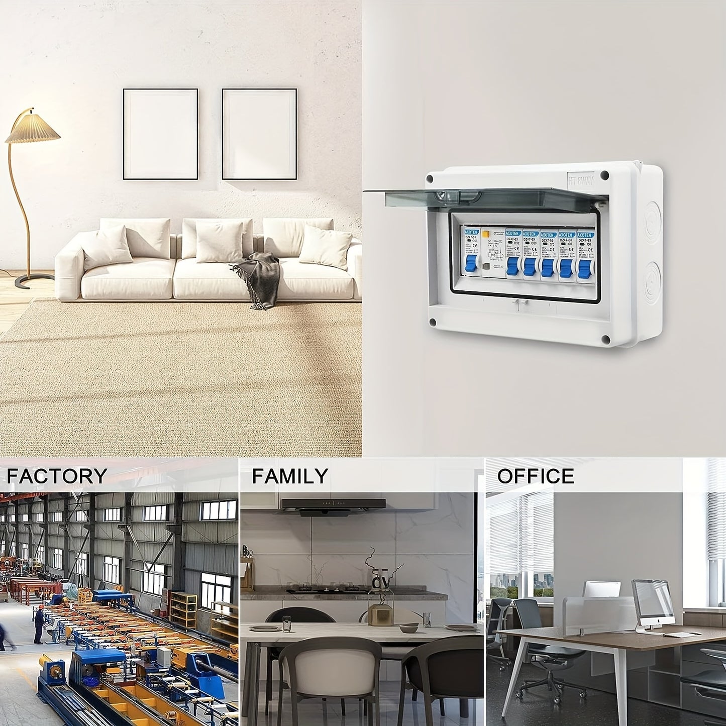 5/8 Circuits Miniature Circuit Breaker Switch Box - Compact Surface-Mounted Distribution Box with 63A/40A Circuit Breaker and 6A+10A+16A+20A+32A Air Switch for Home, Office, and Shopping Center Electrical Systems