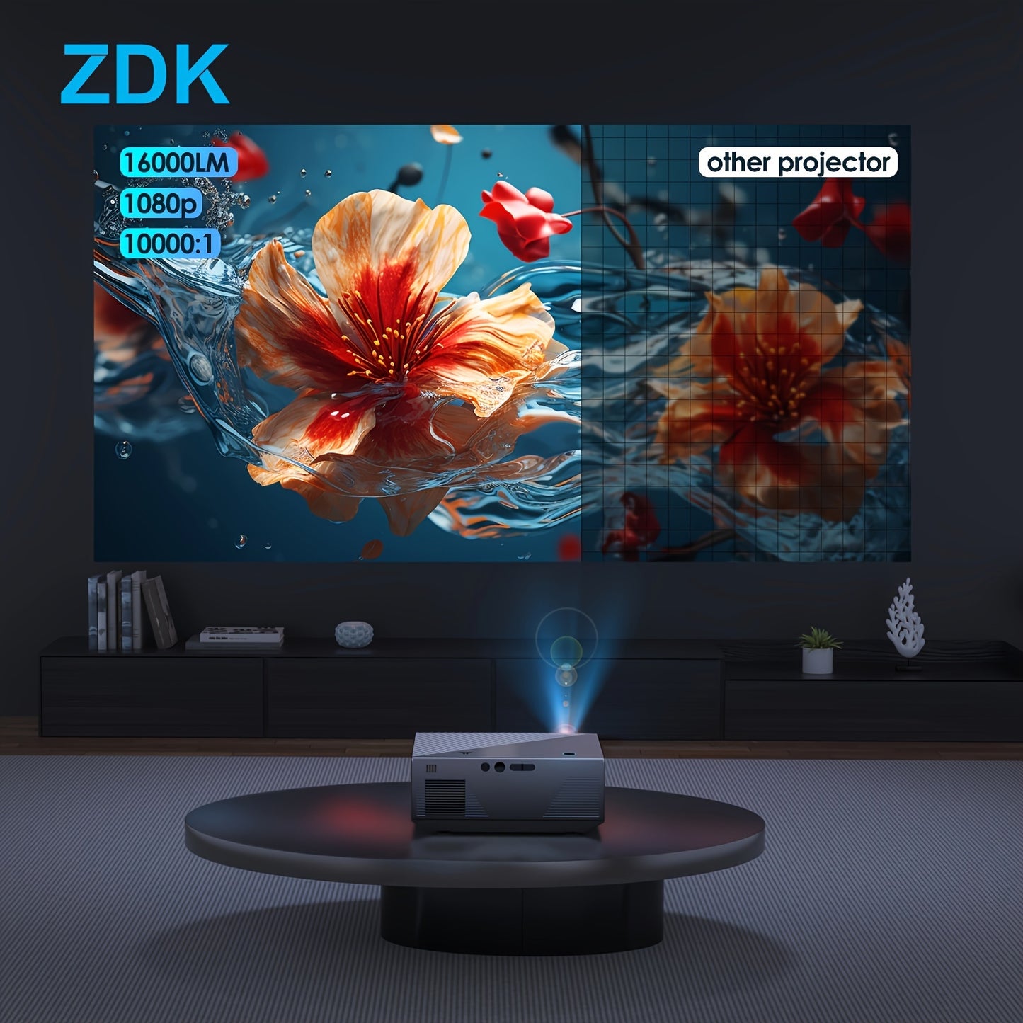 16000 Lumens 5G WiFi Projector - Stunning Full HD 1080P Resolution, Universal Compatibility with Smartphones, TV Stick, PS5, XBOX - Latest 2024 Model for Home Cinema and Immersive Entertainment