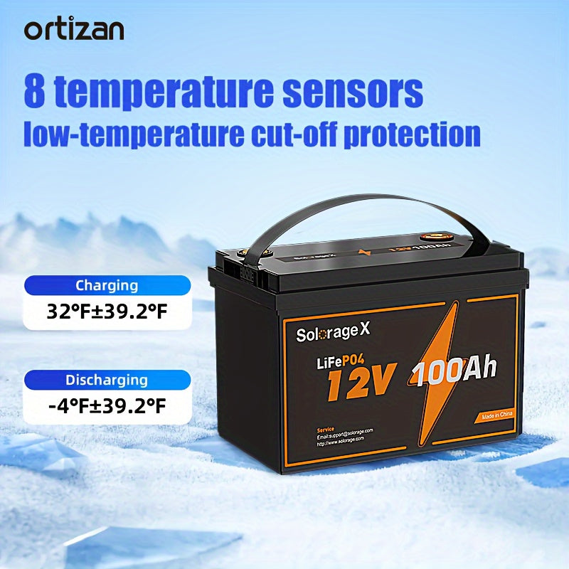 Long-Lasting 12V 100Ah LiFePO4 Battery - Ultra-High Cycle Life - Integrated 100A BMS, Cold Weather Guard - Perfect for RVs, Off-Grid Living, and Solar Energy Systems