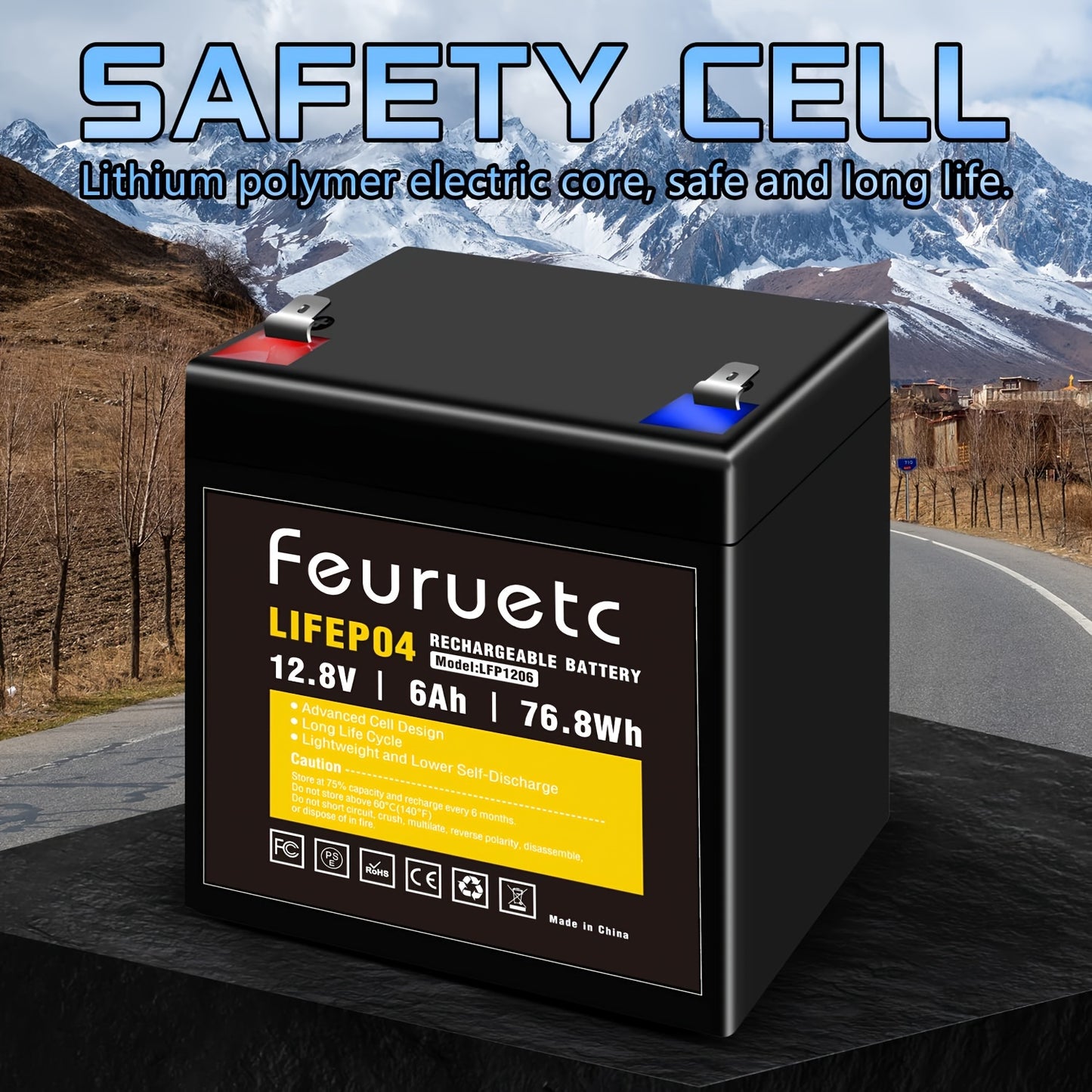 3000+ Cycle 12V 6Ah Rechargeable LiFePO4 Battery - Maintenance-Free, Built-in BMS, High-Capacity Power Source - Perfect for Camping, Fish Finders, Scooters, Security Systems, Ride-on Toys, and Backup UPS Applications