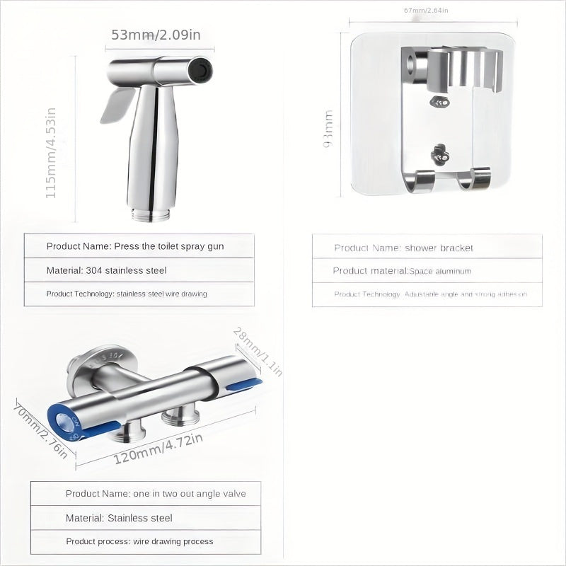 304 Stainless Steel Toilet Booster Sprayer - No-Drill Installation, High-Pressure Flushing & Personal Cleaning, Durable & Versatile Shower-Spray Gun