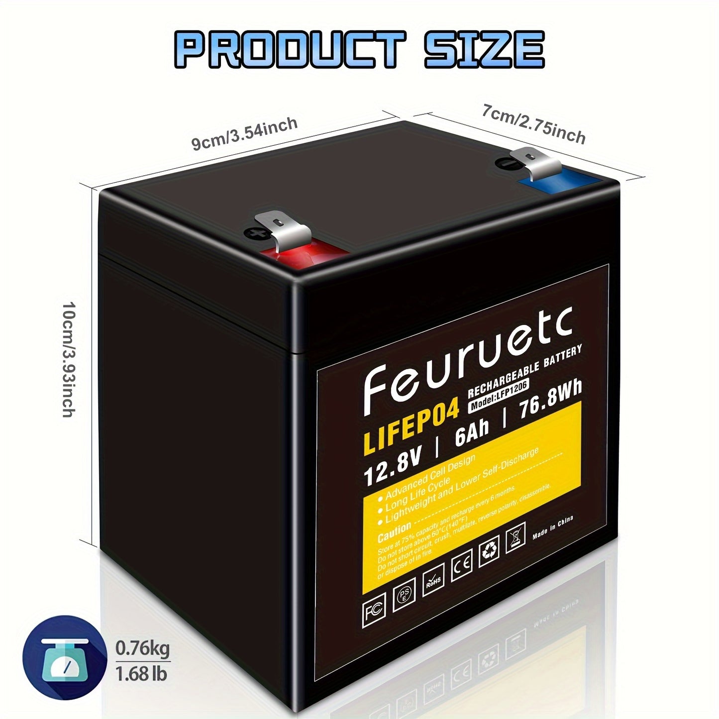 3000+ Cycle 12V 6Ah Rechargeable LiFePO4 Battery - Maintenance-Free, Built-in BMS, High-Capacity Power Source - Perfect for Camping, Fish Finders, Scooters, Security Systems, Ride-on Toys, and Backup UPS Applications